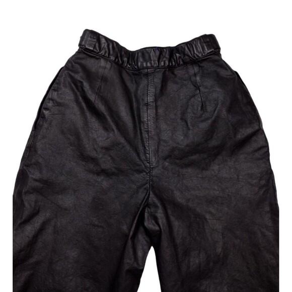 Vintage West Bay Women's Size 8 Leather Pants Black Top Grain Pleated High Rise - Picture 4 of 7